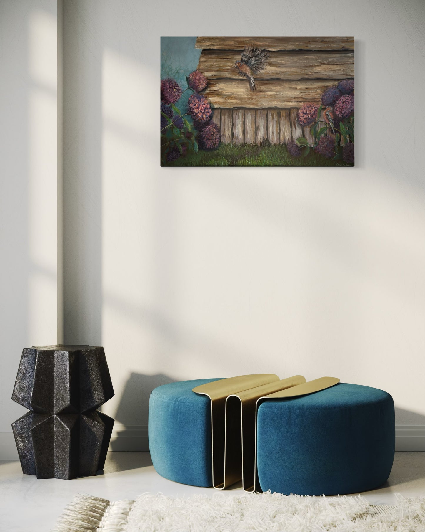 Welcome Home Series: Weatherworn w Chaffinch 24" x 36"