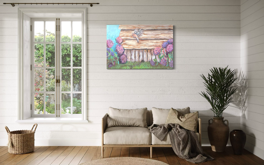 Welcome Home Series: Weatherworn w Chaffinch 24" x 36"