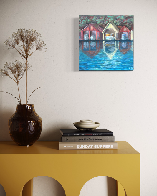 Whangarei Boat Sheds IV, composition: close up. 12" x 12"