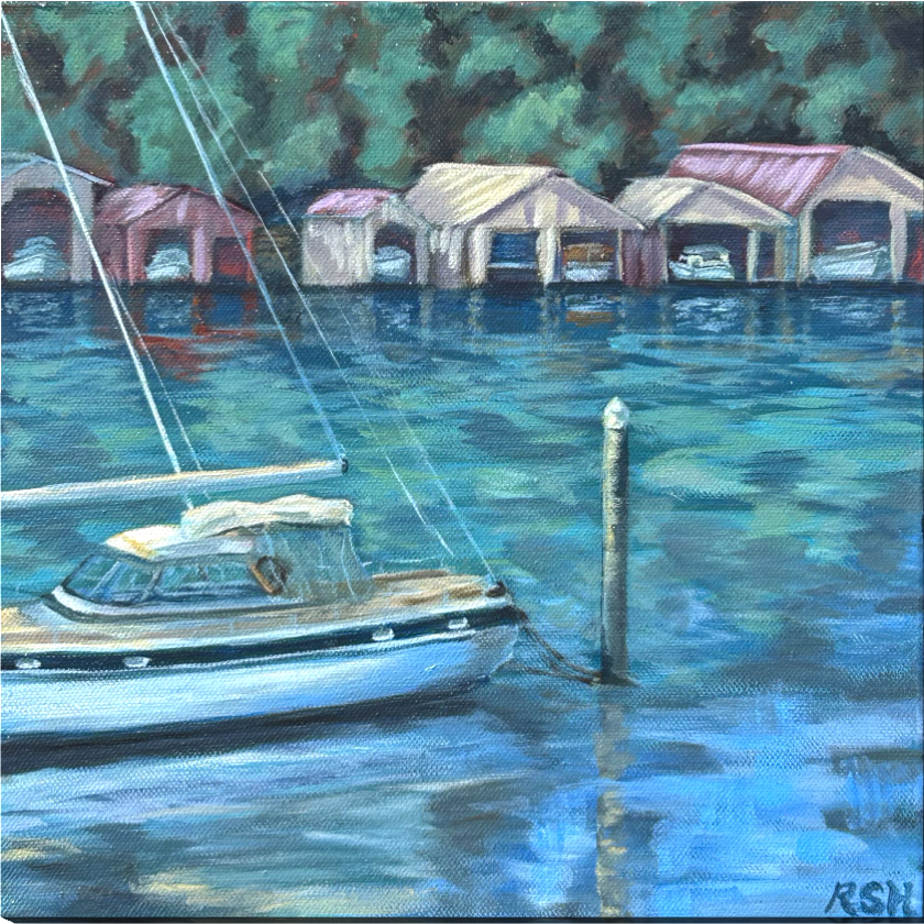 Whangarei Boat Sheds V: Yacht.  12" x 12"