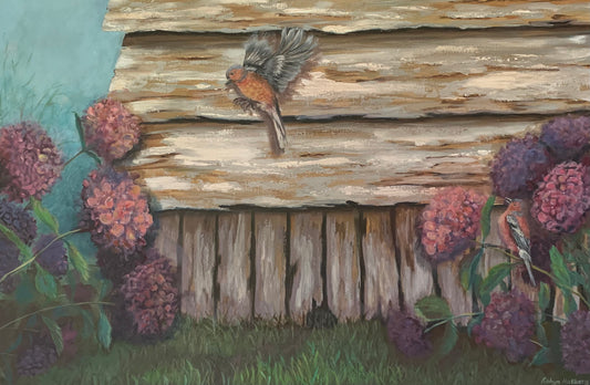 Welcome Home Series: Weatherworn w Chaffinch 24" x 36"