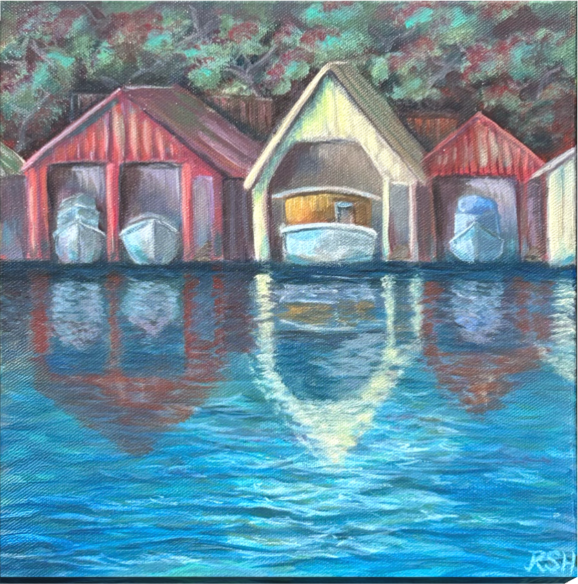Whangarei Boat Sheds IV, composition: close up. 12" x 12"