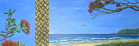 Beach Feelings mixed media 12" x 36" SOLD